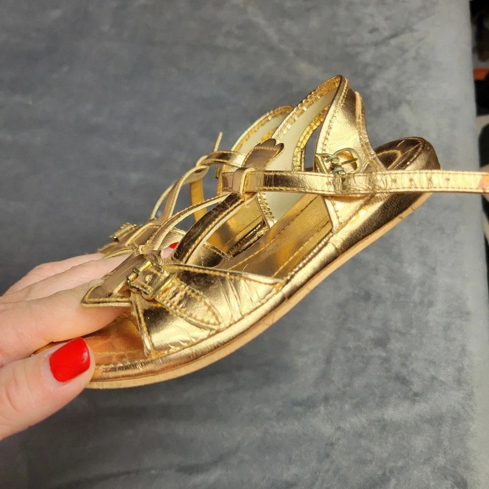 Lickettes Vintage Girls Gold Metallic‎ Strappy Sandals Size 10 S55013 03408